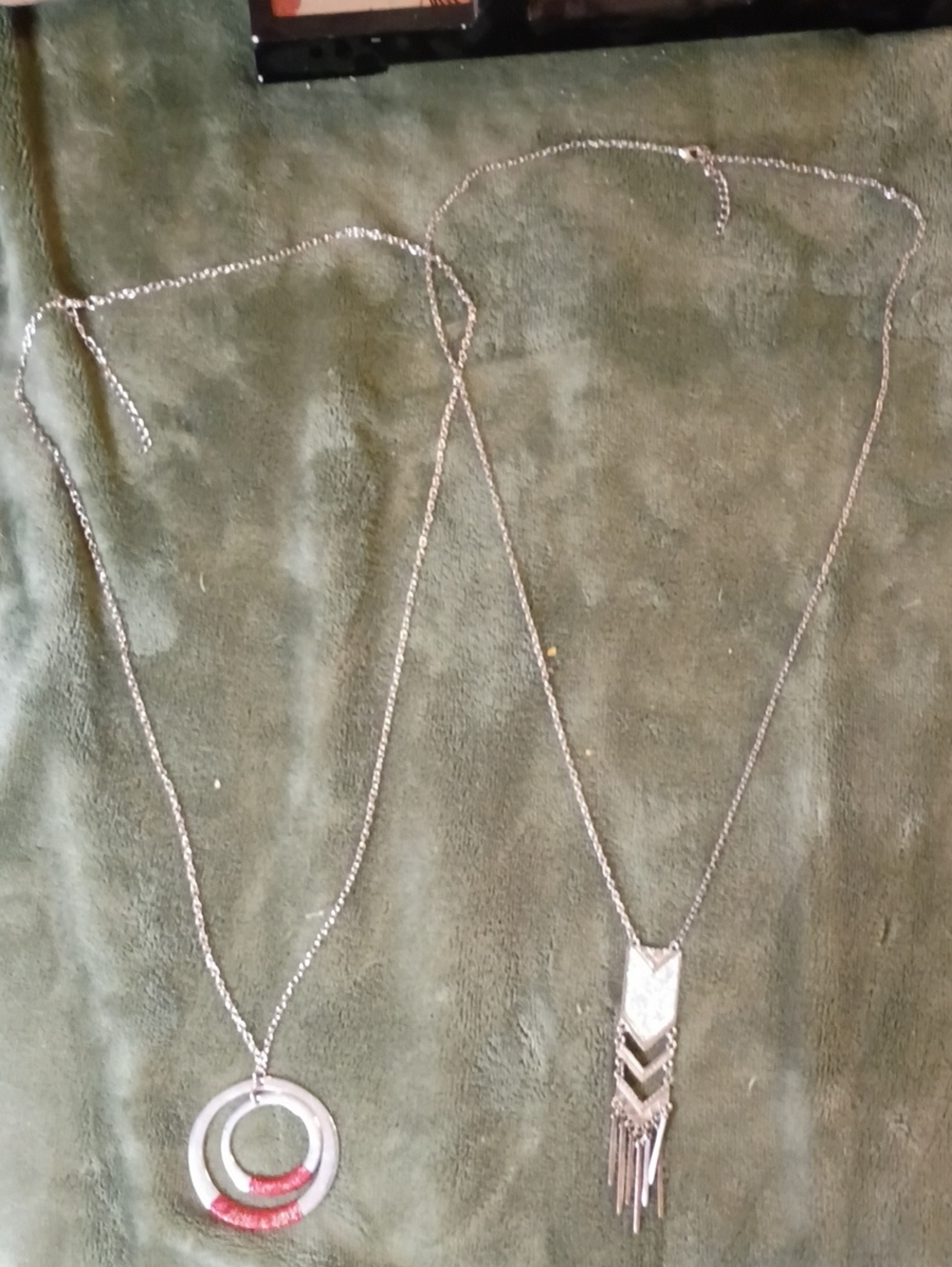 Silver-Tone Red Accented Pendant Necklace - Women Jewelry